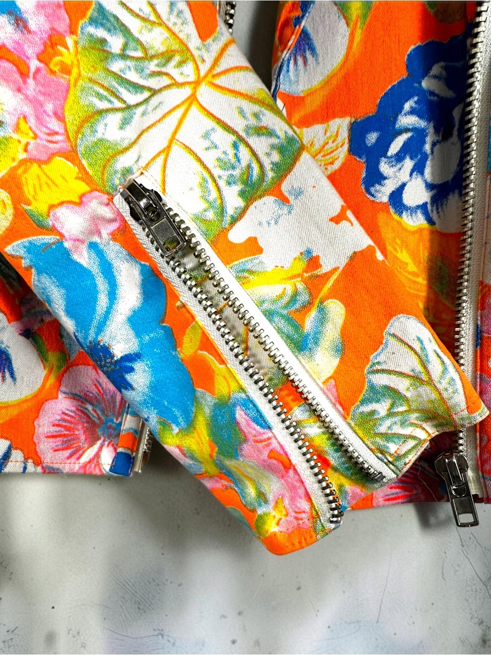 Smashed Lemon Large EUC Floral Moto Jacket Orange Blue Yellow Multi Colour Large - Picture 10 of 15